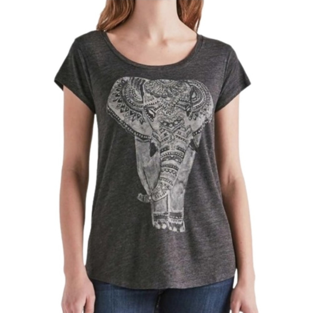 Lucky Brand Gray Elephant Women's Short Sleeve T-Shirt.